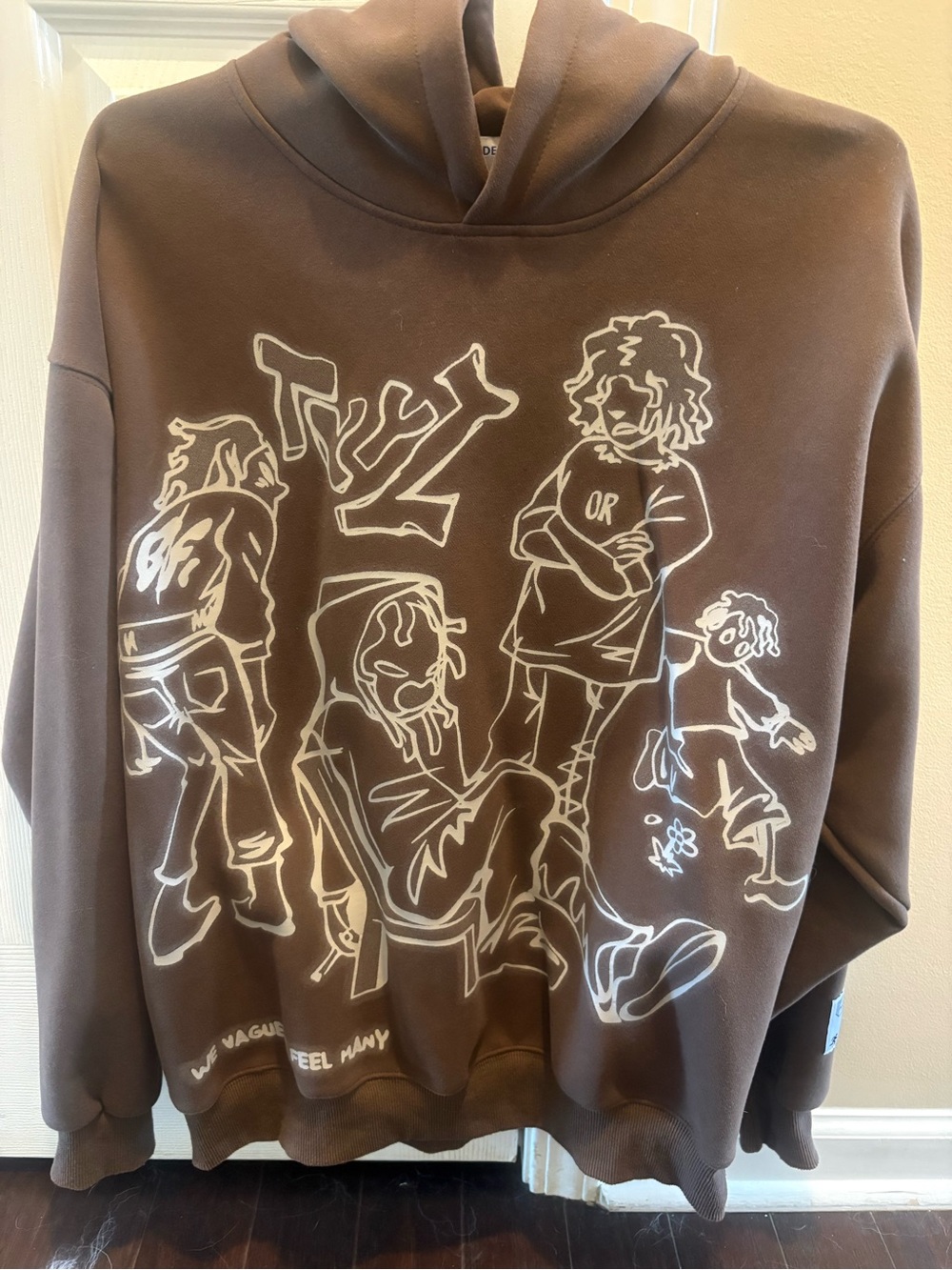 Aelfric Eden Brown Graphic Hoodie with White Line Art Small